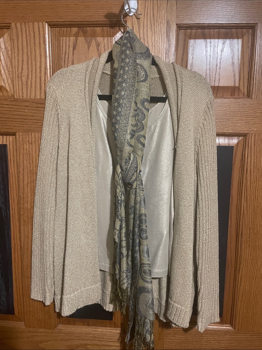 3 Piece Chico’s Open-Front Women's Cardigan, with matching Tank and Scarf